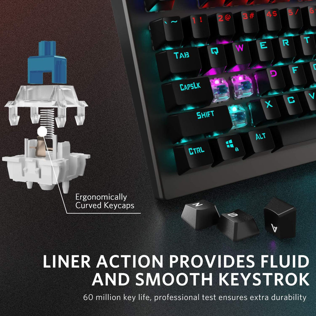 Mechanical Gaming Keyboard Wired RGB Rainbow Backlit with Blue Switches Ergonomic Standard Keyboard Pack of 2 P89873