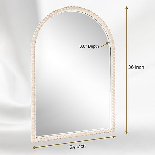 24"x36" Arch Wall Mirror Wooden Framed with White Wooden Beads D2543