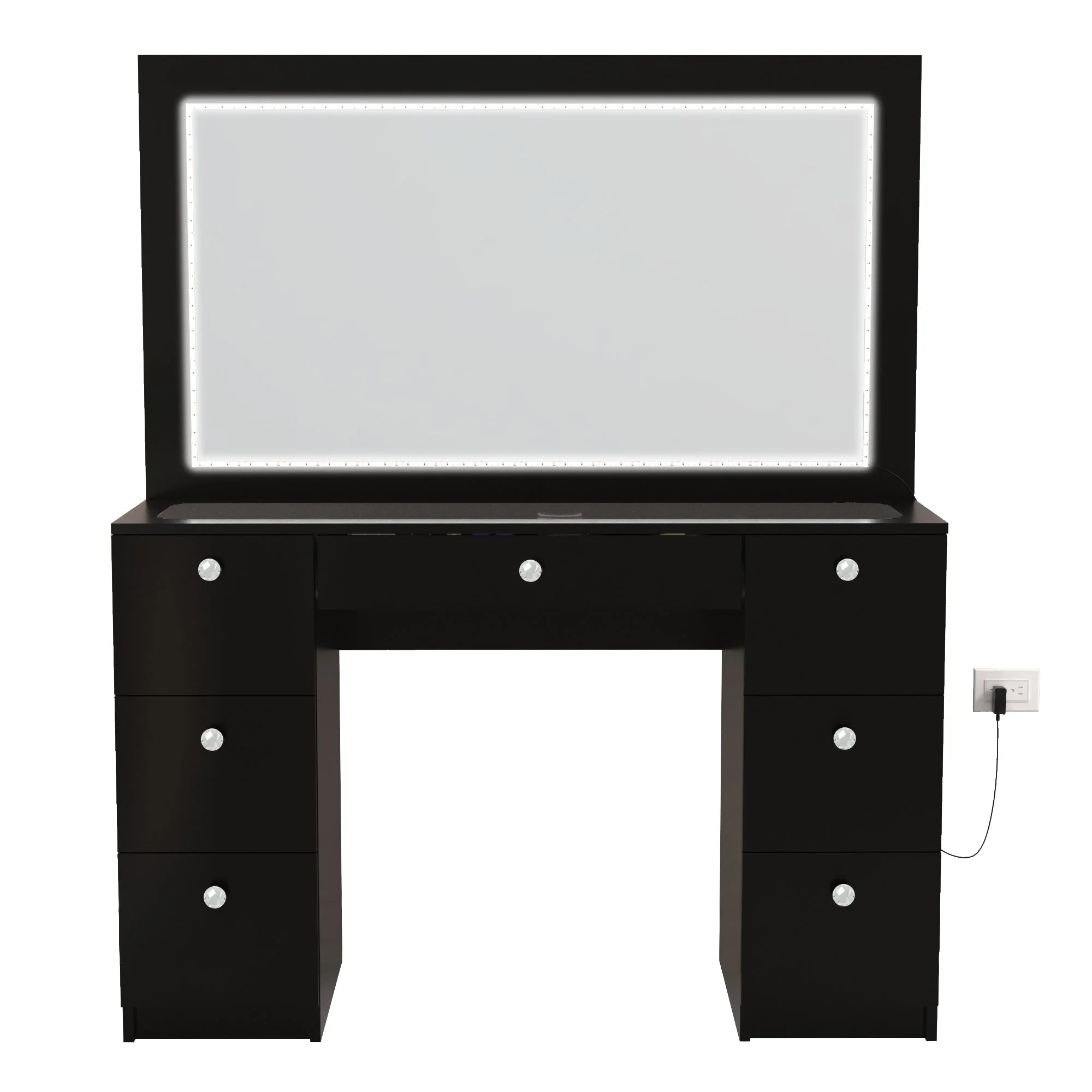 Black Vanity Desk with LED Lights, 7 Drawers, Mirror K873954