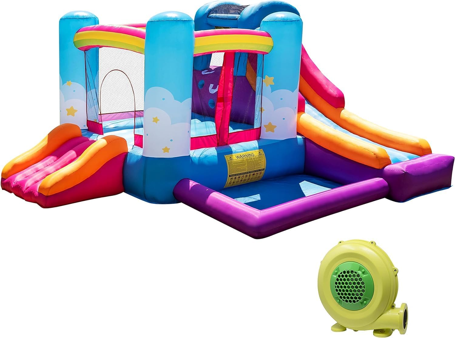 Inflatable Bounce House with Air Blower, Ball Pit, Slides, Reinforced PVC Bounce Floor U111392