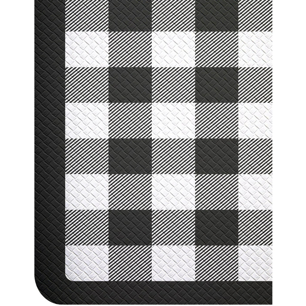 Black and White Buffalo Plaid Anti Fatigue Kitchen Floor Mats R2176