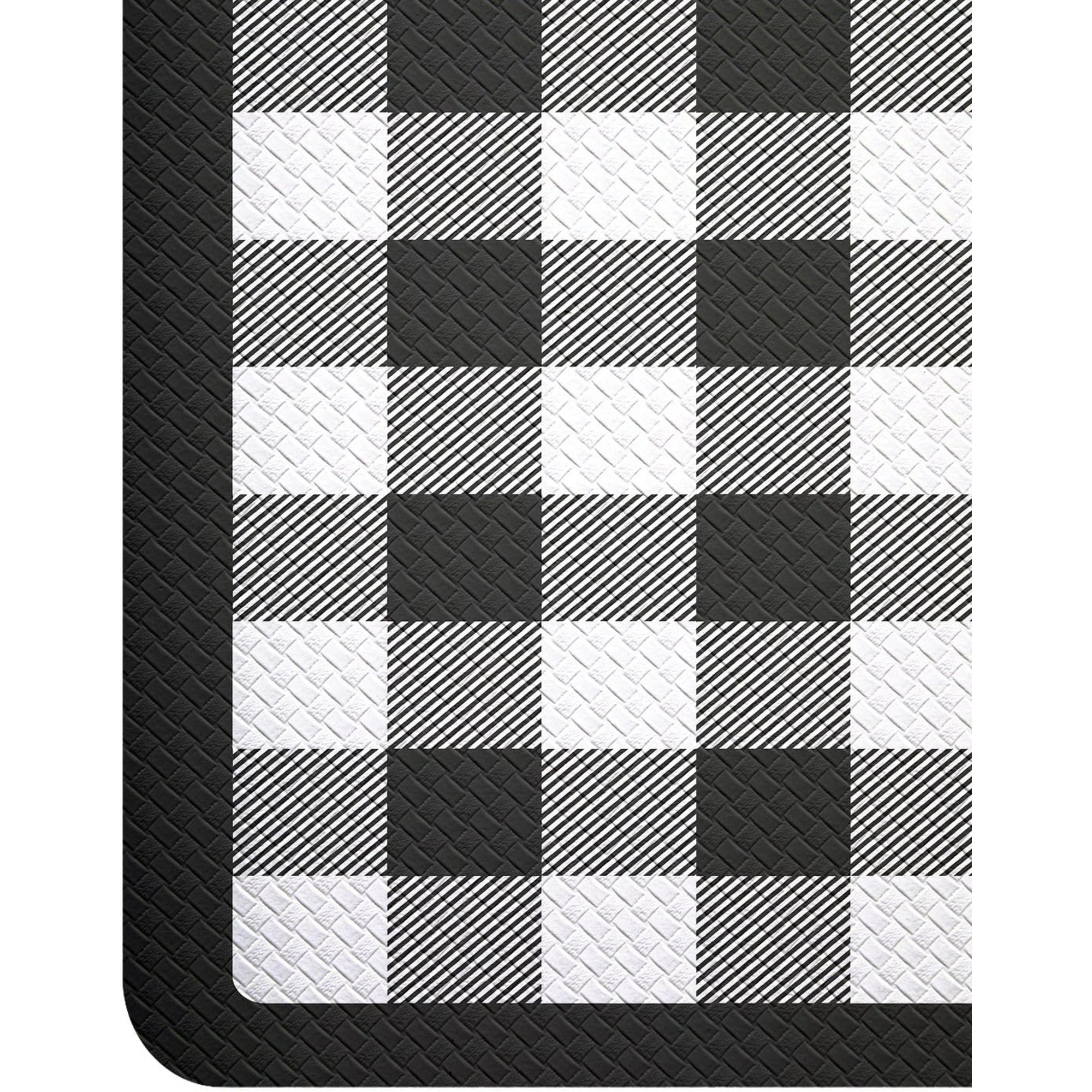 Black and White Buffalo Plaid Anti Fatigue Kitchen Floor Mats R2176