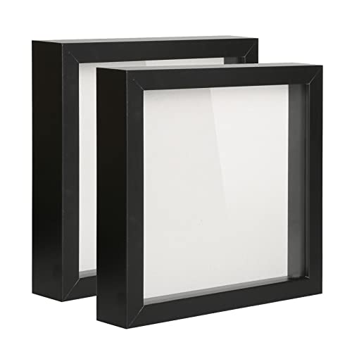 Shadow Box Picture Frame with Linen Board Deep Wood Glass Display Case (Walnut, 2pcs 8X8) O4232