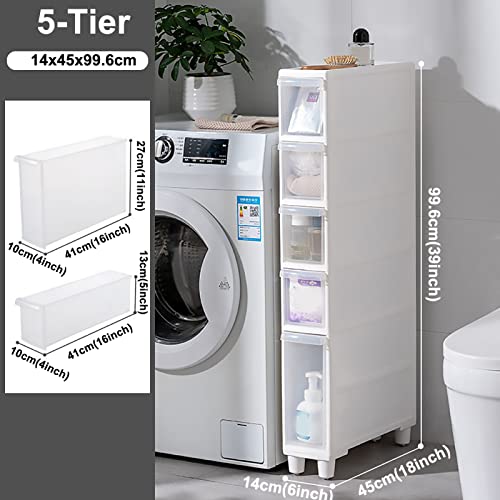 Narrow Tall Floor Cabinet with 4 Clear Drawers and Casters X73924