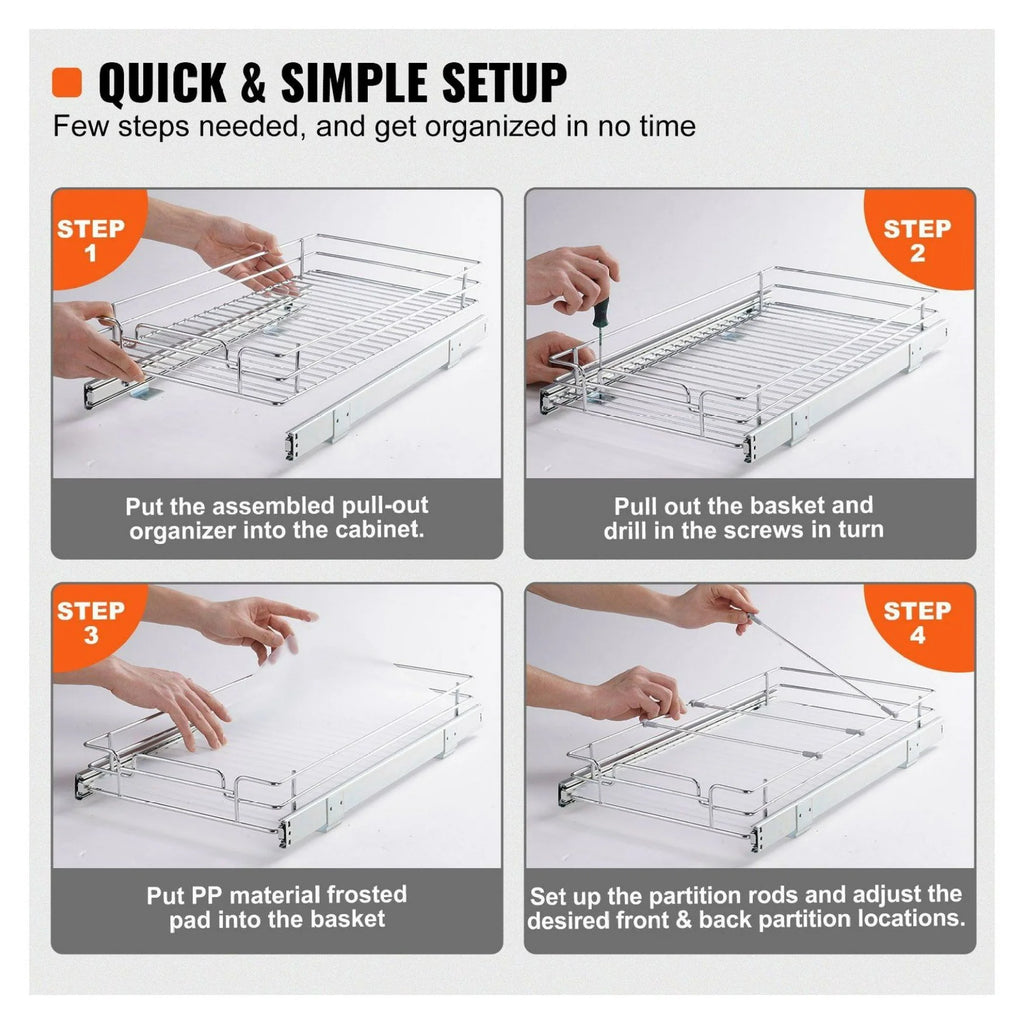 Chrome Heavy Duty Slide Out Cabinet Organizer 11x21 I853