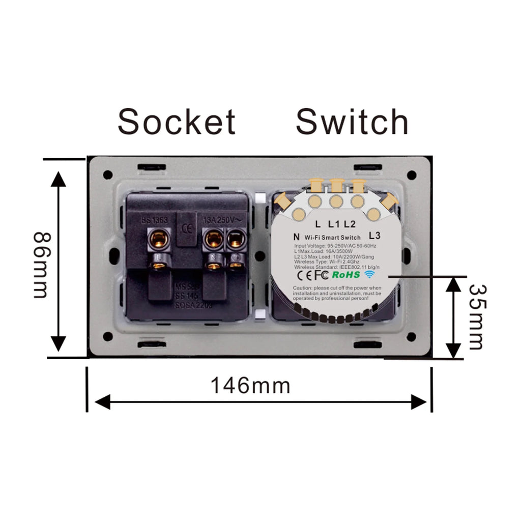 Wi-Fi Smart Wall Outlet With 1 Gang Touch Light Switch P559