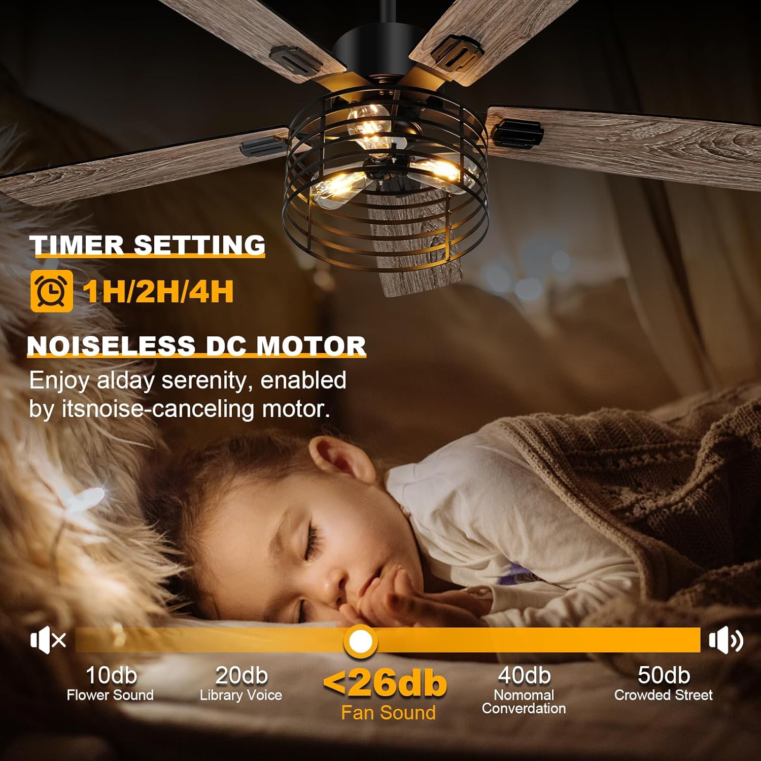 52 Inch Industrial Black Ceiling Fan with Light and Remote E2201