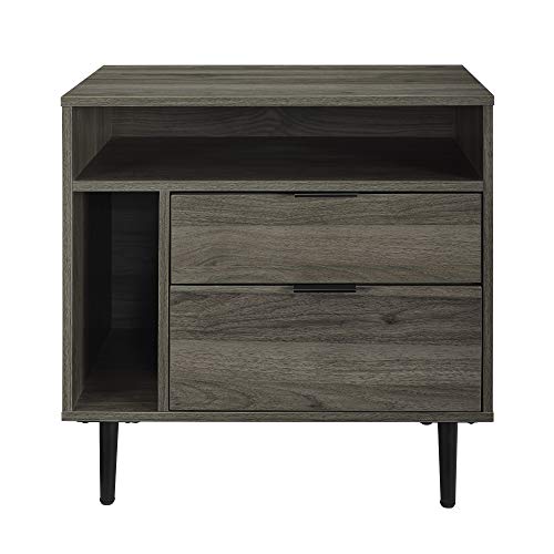 Slate Grey Wood Nightstand with Drawer and Shelf C533