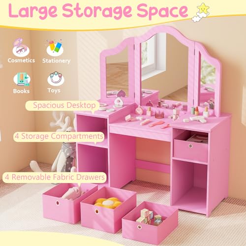 White Kids Vanity with Tri-fold Mirror Q66544