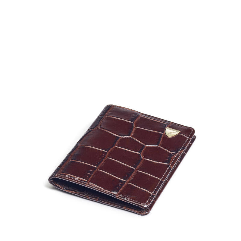 Deep Shine Amazon Brown Croc Double Fold Credit Card Holder U8342