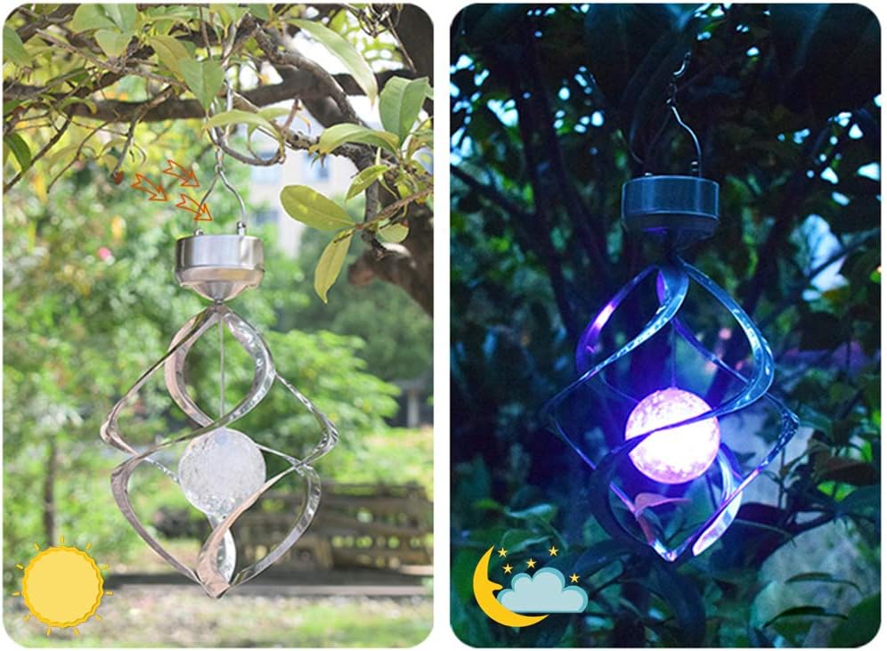 LED Solar Revolving Wind Chimes Hanging Spiral Lights U905052
