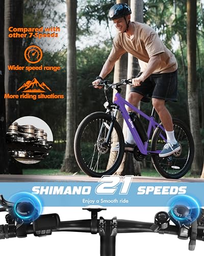 21-Speed Mountain Ebike with Peak 1200W 48V10.4Ah Removable Battery 27.5X2.1 Tire U815272