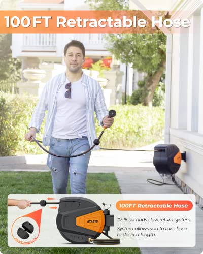 Garden Hose Reel, 1/2 in x 100 ft Wall Mounted, Grey U6303