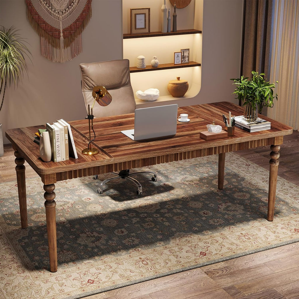 63-Inch Solid Wood Legs Executive Desk, Walnut T361379