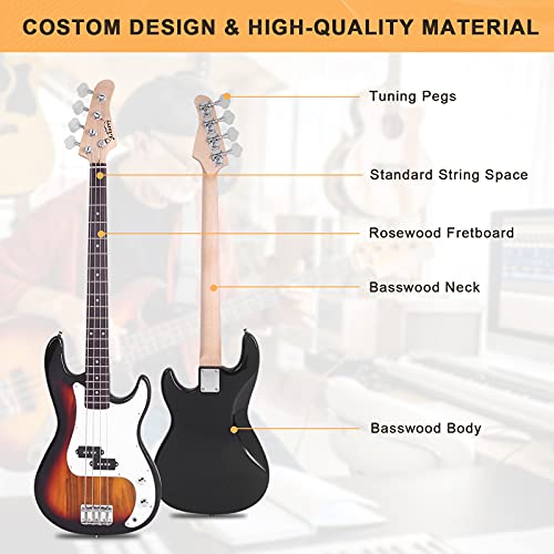 Full Size Electric Bass Guitar 4 String with AMP, Cable, Strap, Bag and Accessories (Black) G4218