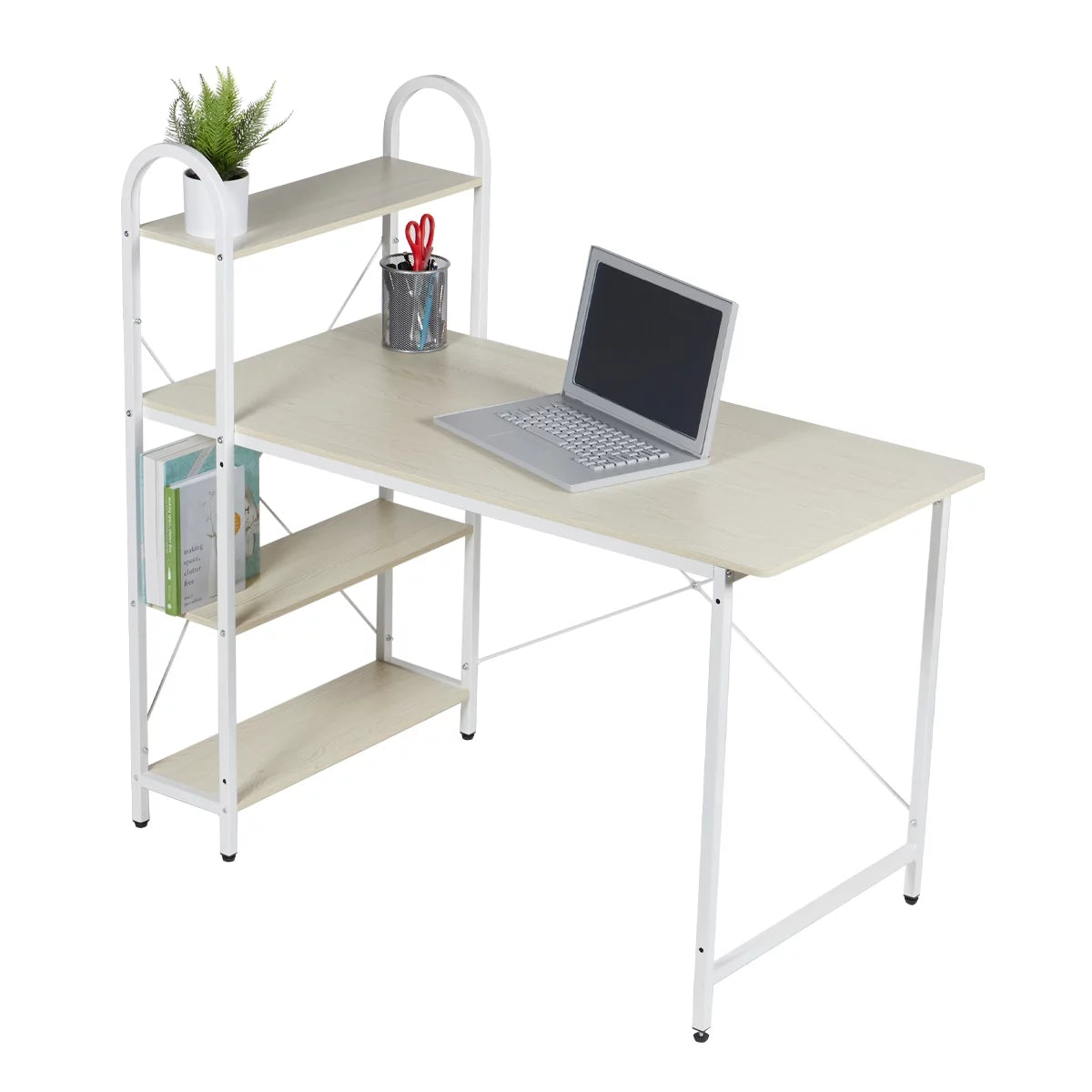 Oak/White Computer Desk With Shelves N53981