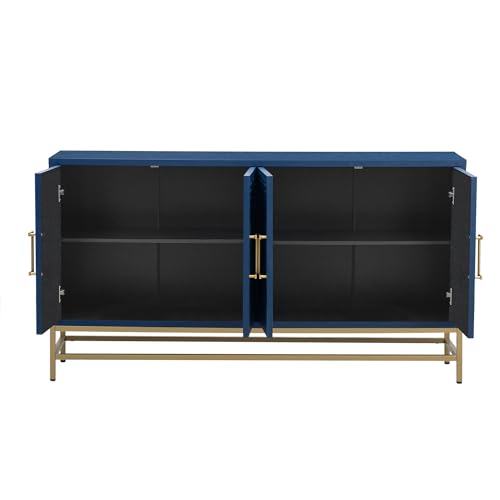 Navy Wooden Accent Storage Cabinet with 4 Doors and Adjustable Shelves T5706
