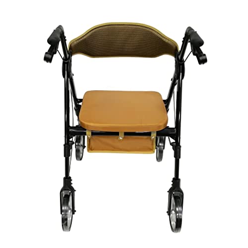 Heavy Duty Rollator Walker with Seat, Extra Wide Alluminium Folding Rolling Walker 450LB with Wide Basket & Padded Seat, 4 Wheel Walker (Black) Q96331