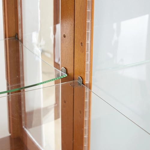 Oak Glass Display Cabinet with Lighted Mirrored Back Panel and Adjustable Shelves T615063