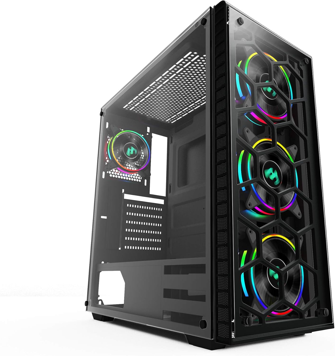 Black ATX Mid Tower Gaming Computer Case with Tempered Glass, 4X 120mm Fan, USB 3.0 H3821