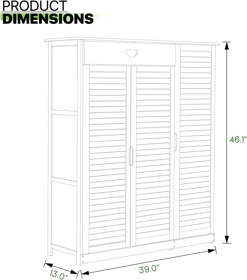 Bamboo Shoe Storage Cabinet With Drawer & Shutter Door Z11994