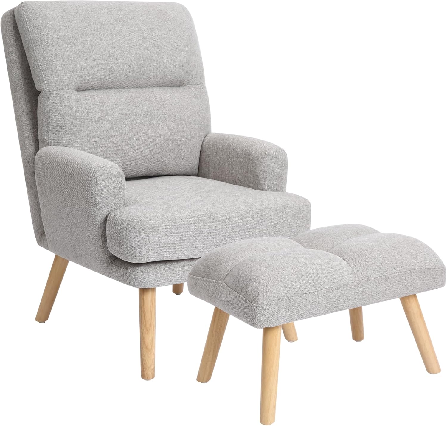 Decorative Chair Set with Footstool, Adjustable Backrest, Wooden Legs G861395