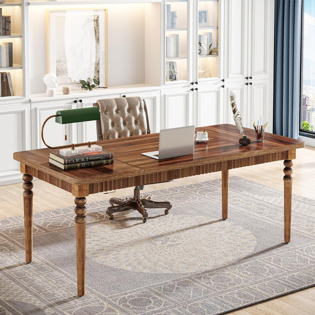 63-Inch Solid Wood Legs Executive Desk, Walnut T361379