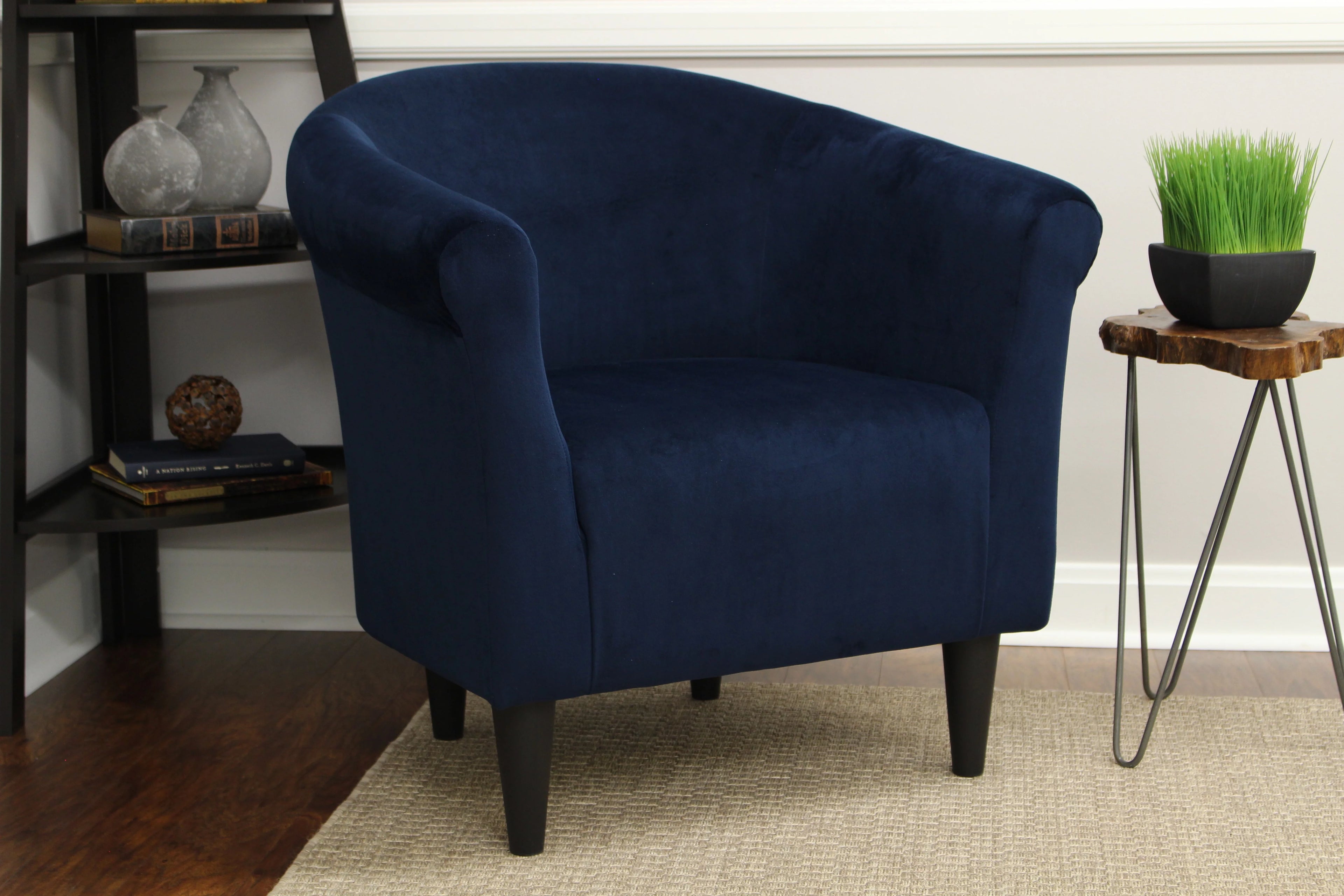 Navy Blue Microfiber Bucket Accent Chair R82956