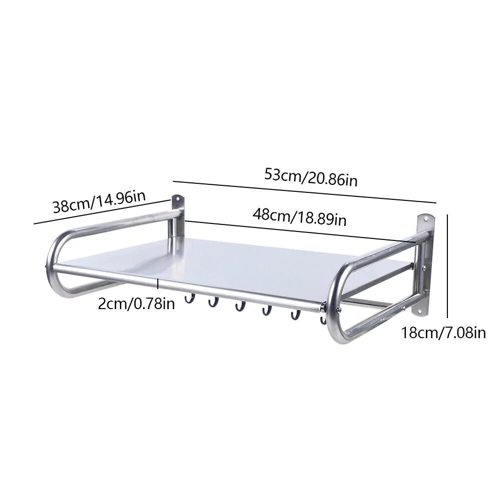 Stainless Steel Wall-Mount Microwave Oven Rack with 6x Hooks S889994