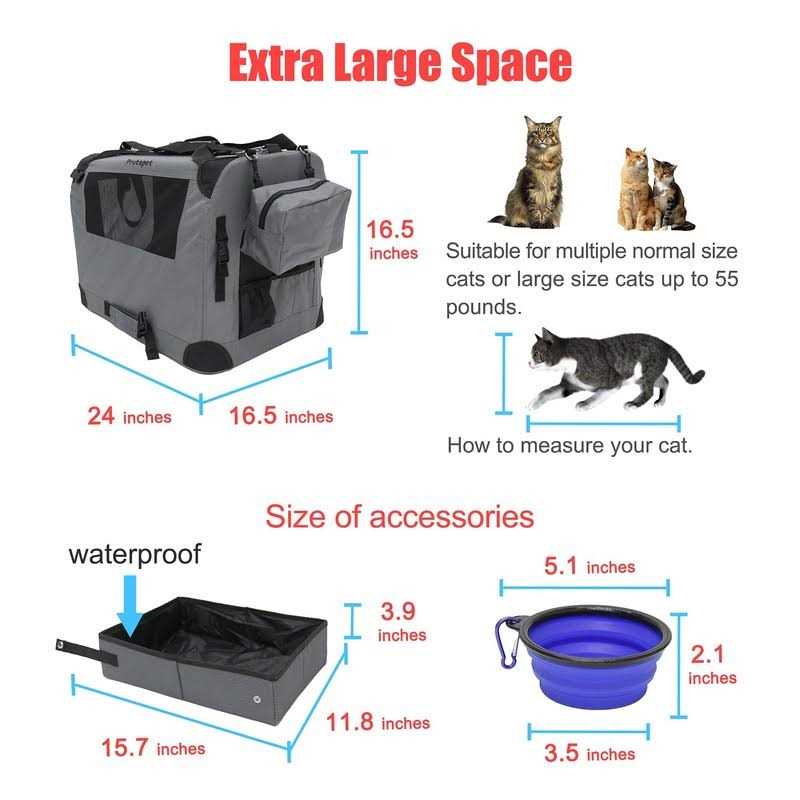 Large Soft-Sided Portable Cat Carrier with Collapsible Litter Box and Bowl Y8819