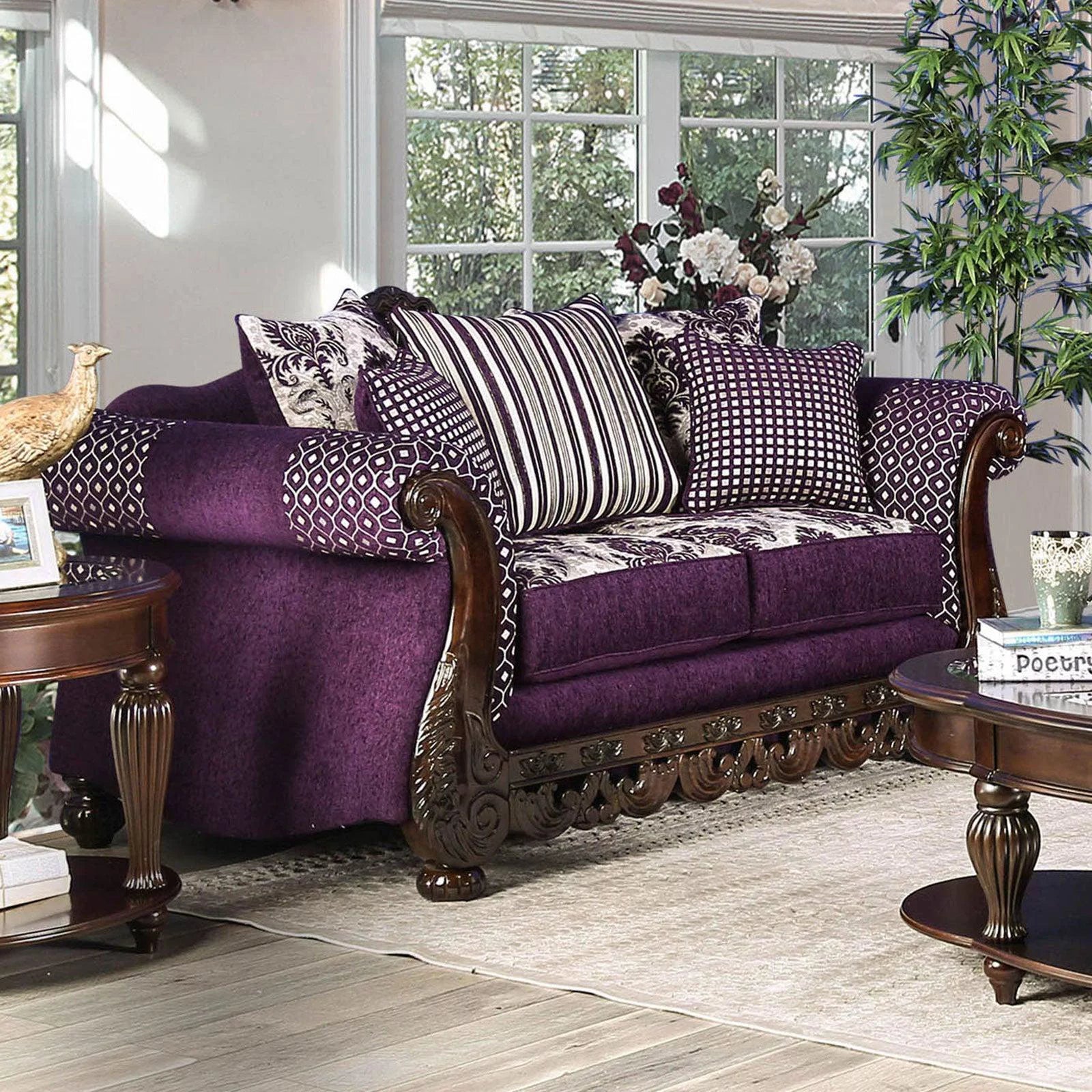 Purple Silver Chenille Sofa and Loveseat X7771