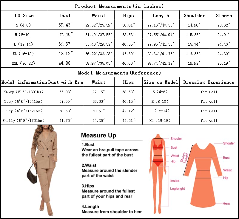 Women Double Breasted Blazer Set 2 Piece Pants Outfits Long Sleeve Suit Set X825