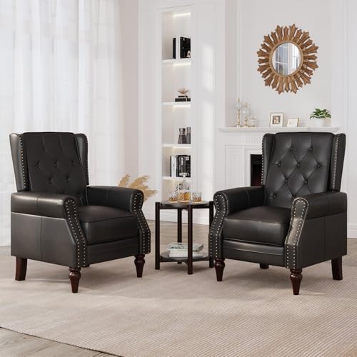 Faux Leather Wingback Recliner Chair with Wooden Legs, Matt Brown T92137