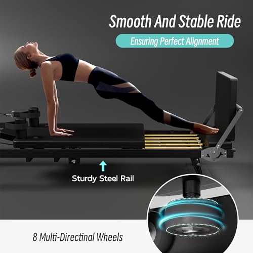 Black Foldable Pilates Reformer Machine with Jump Board, 500 lbs Capacity N980043