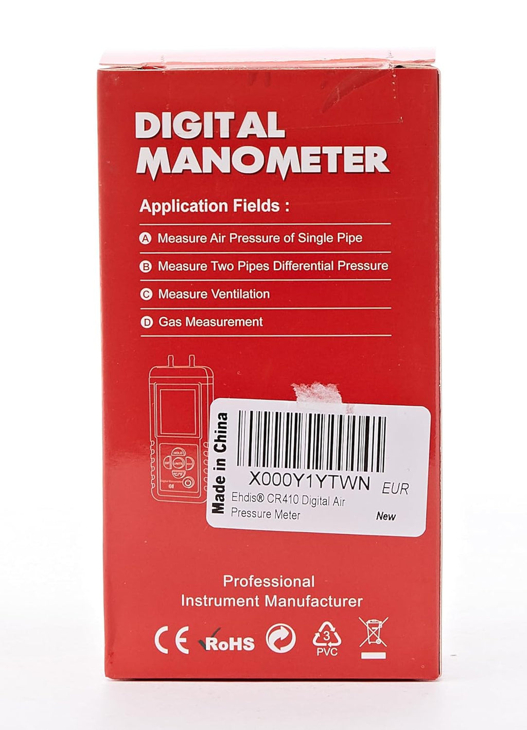 Digital Air Pressure Meter Differential Pressure Gauge D345503