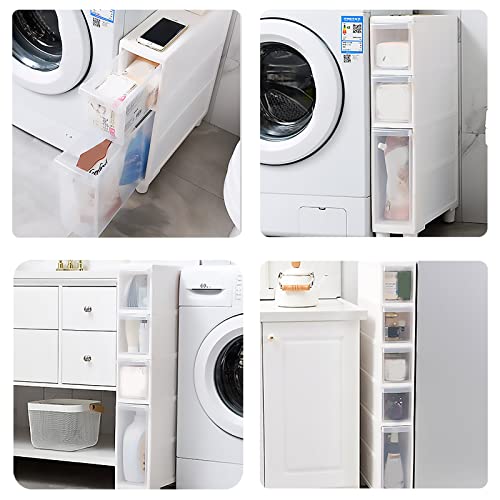 Narrow Tall Floor Cabinet with 4 Clear Drawers and Casters X73924