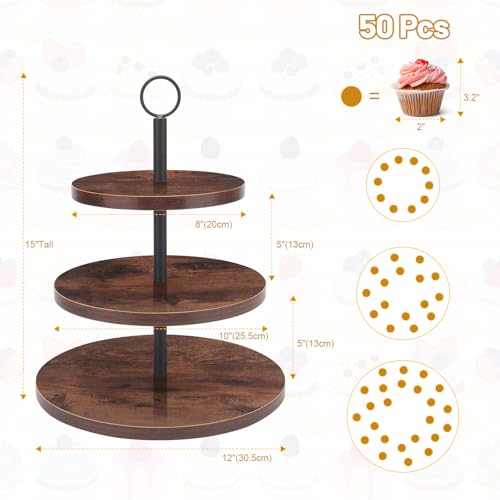 2 Set 3 Tier Cupcake Stand, Wood Veneer Serving Tray, 8"x10"x12" Z403