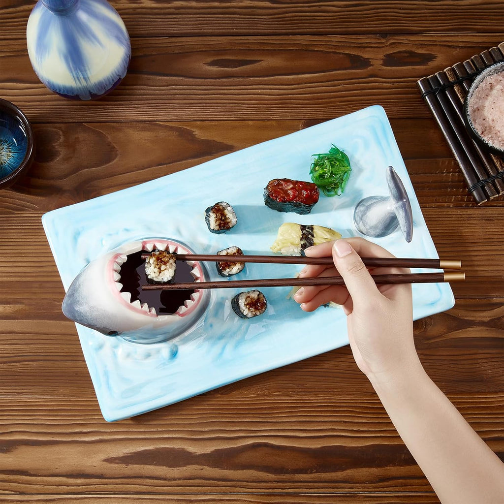 Ceramic Sushi Plate Serving Platter with Soy Sauce Bowl and Chopstick Holder B45876