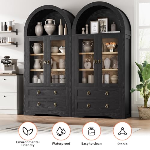 Black 71" Tall Pantry Cabinet with Drawers Doors and Shelves K30599