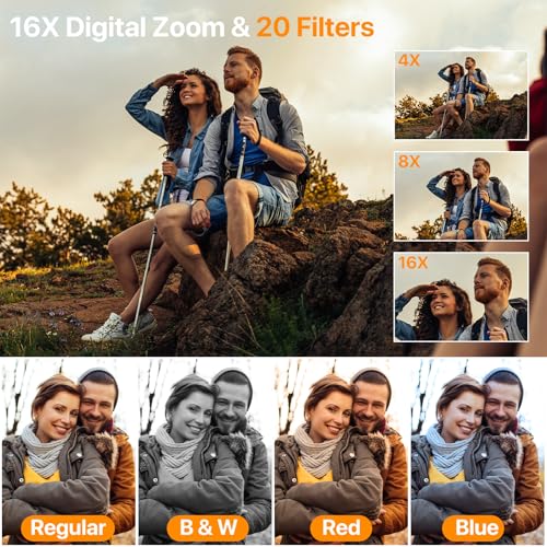 4K Digital Camera with 3'' 180° Flip Screen 16X Anti-Shake Compact Cameras with SD Card, Flash, 2 Batteries & Battery Charger U532288