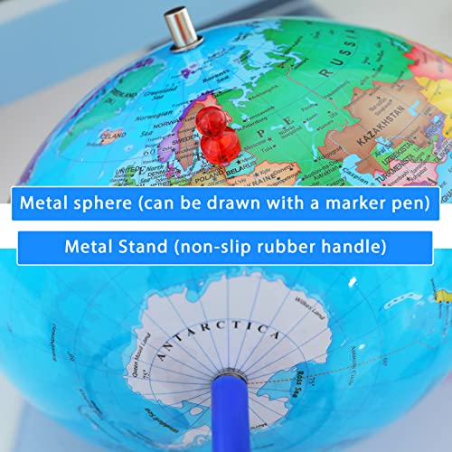 13" World Globe with Stand, Stainless Steel Stand, Blue D740