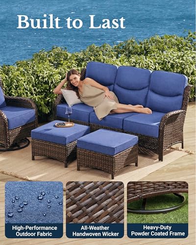 7PCS Blue Wicker Patio Furniture Set with Cushion F5269