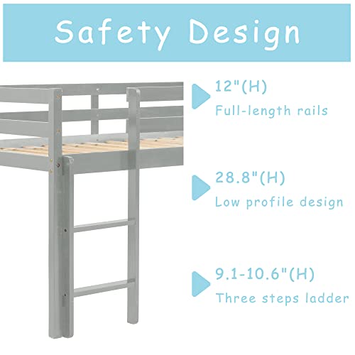 Solid Wood Twin Size Loft Bed with Ladders and Guard Rails E73939