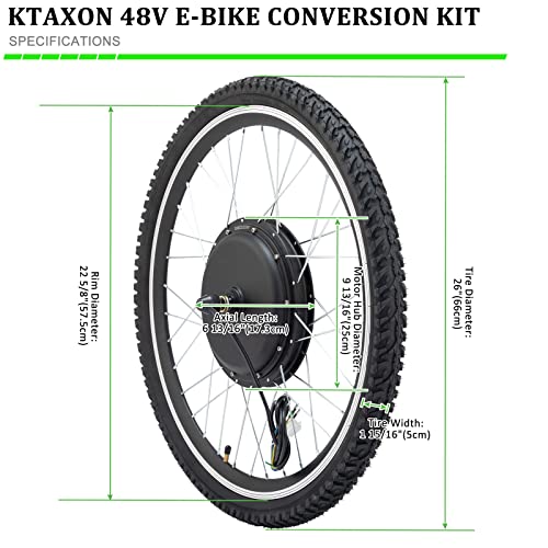 48V 1000W 26" Front/Rear Wheel Electric Bike Conversion Kit with LCD Display M6794