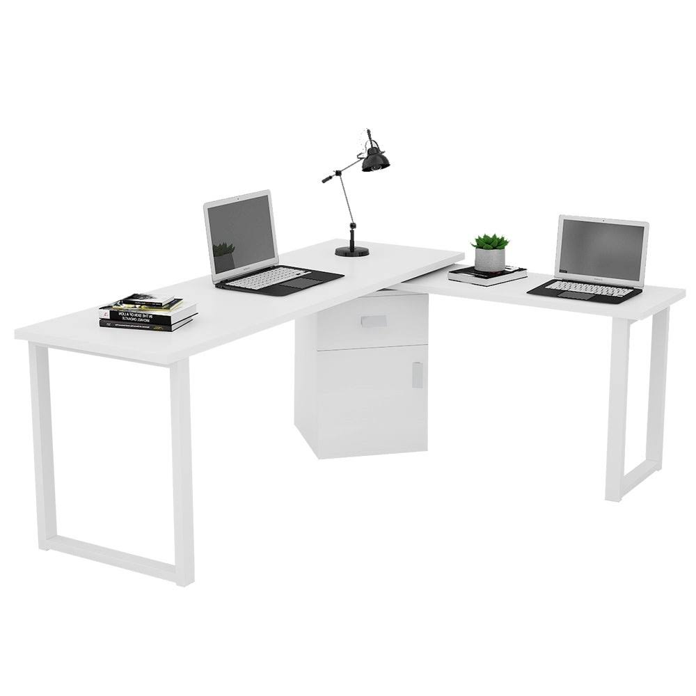 Black L-Shaped Computer Desk with File Cabinet R6401