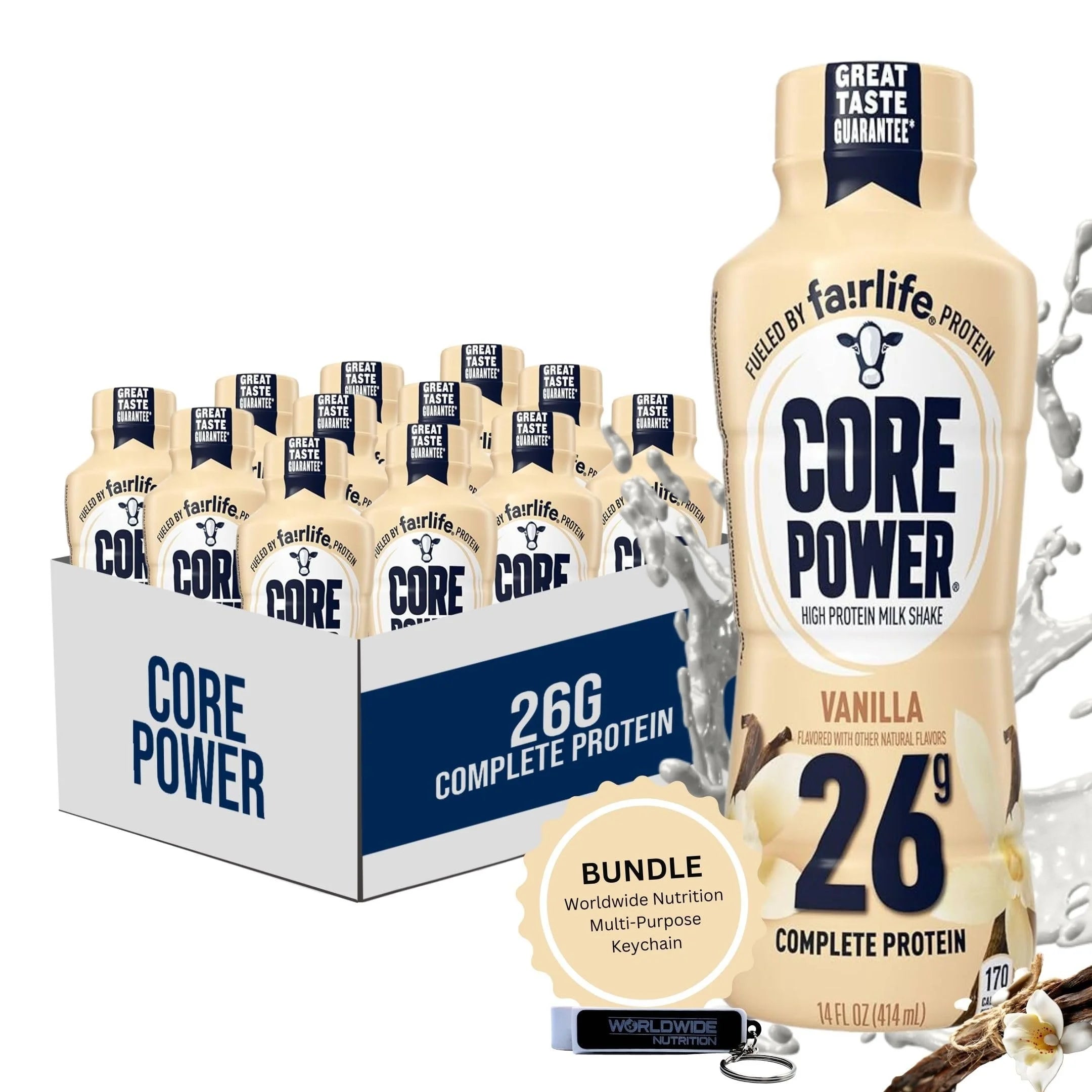 Vanilla 14 Fl Oz Pack of 12 Protein Shakes and Key Chain A923918