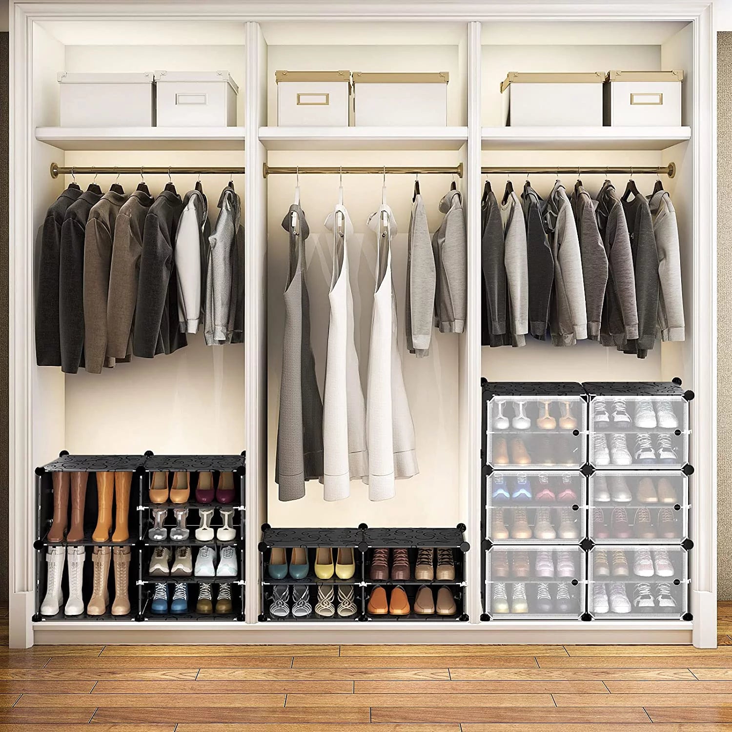 Black 8 Tier Plastic Shoe Storage Cabinet with Doors R1608