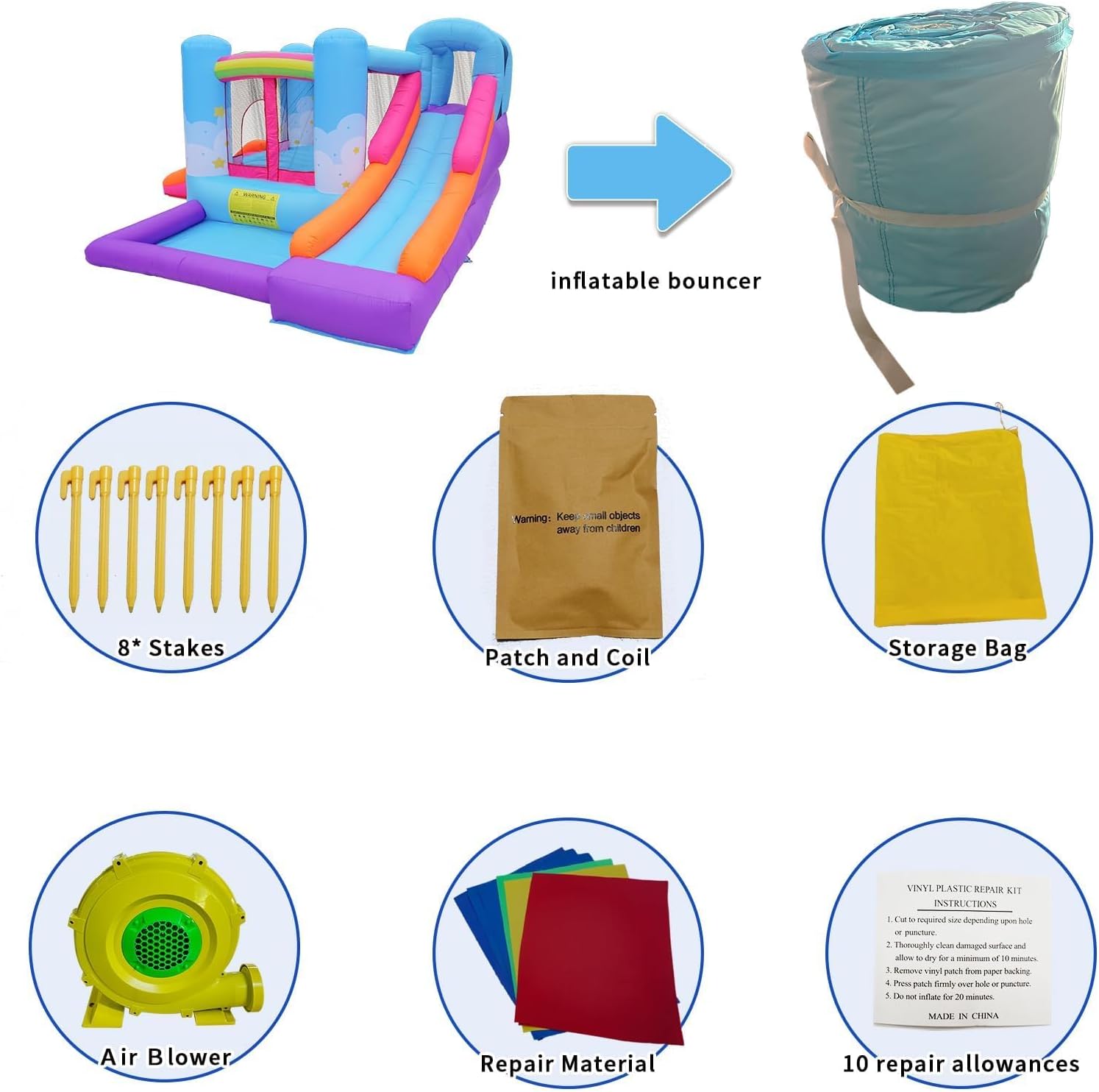 Inflatable Bounce House with Air Blower, Ball Pit, Slides, Reinforced PVC Bounce Floor U111392