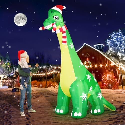 13FT Giant Dinosaur Christmas Inflatable Decorations with Built-in LED Lights D5032