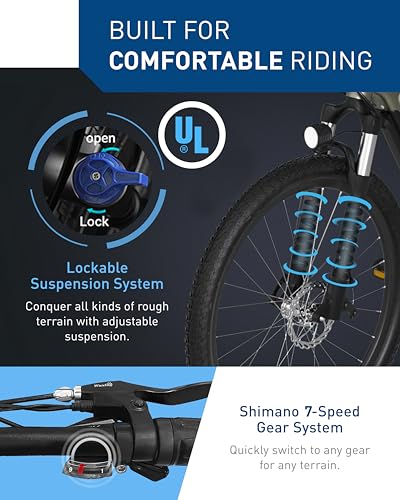 Electric Bike with 800W Peak Motor, 25mph Max Speed, 696 WH Removable Battery, 27.5" Front Suspension J4568